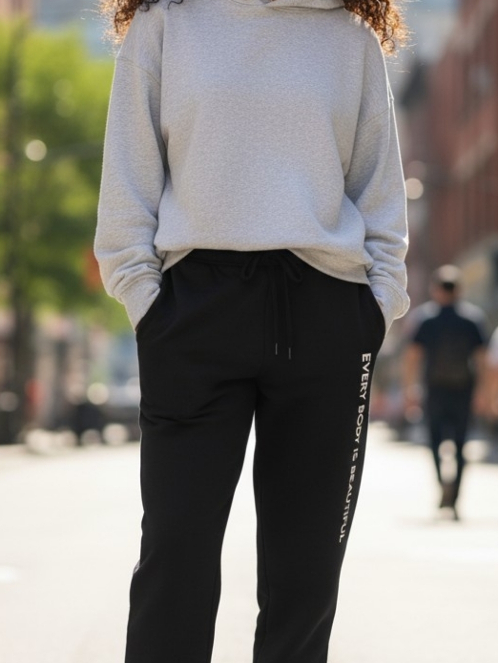 NWOT Men's Black Sweatpants Joggers with Positivity Message Unisex - Picture 3 of 5
